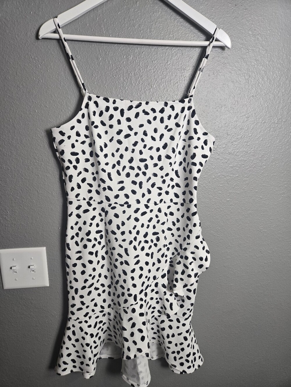 Bar III White Mini Dress with Black Dalmatian Print Size Medium
